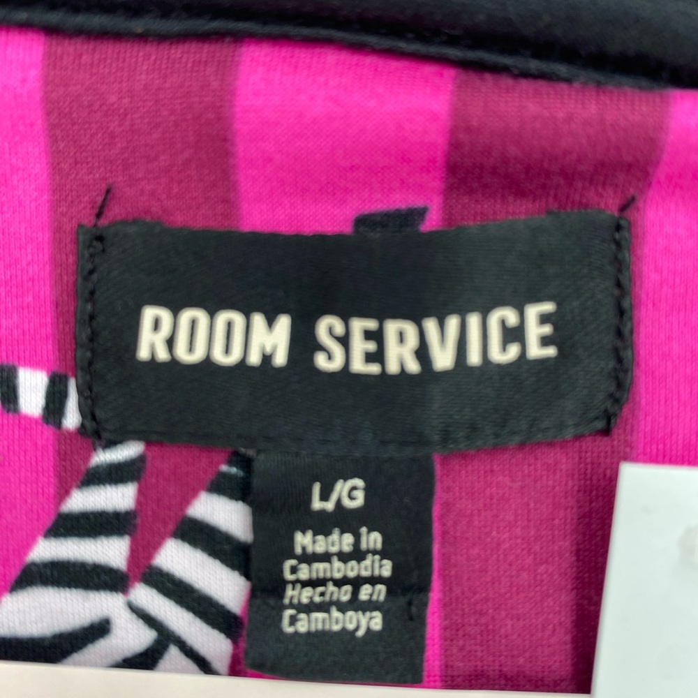 Room Service Pajama Set Pink Zebra Print Striped L - Picture 7 of 10